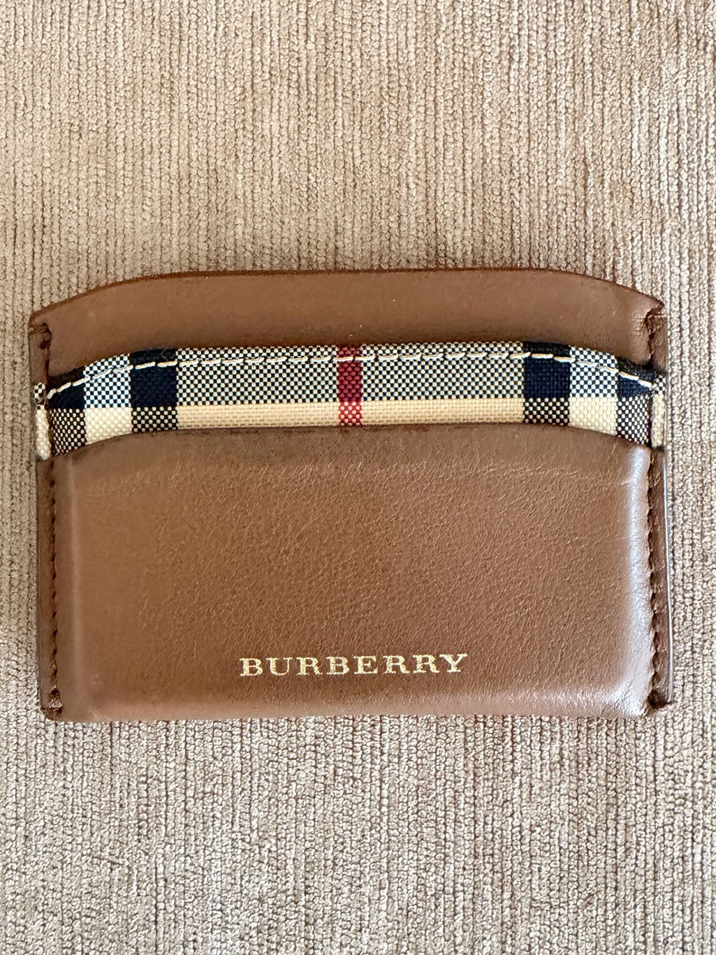 Burberry Brown Leather Card Holder Nova Check With Box